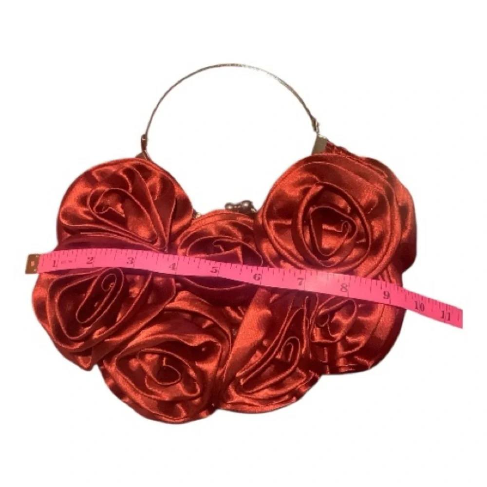 Elegant Red Rose Clutch with Silver Handle Formal Holiday